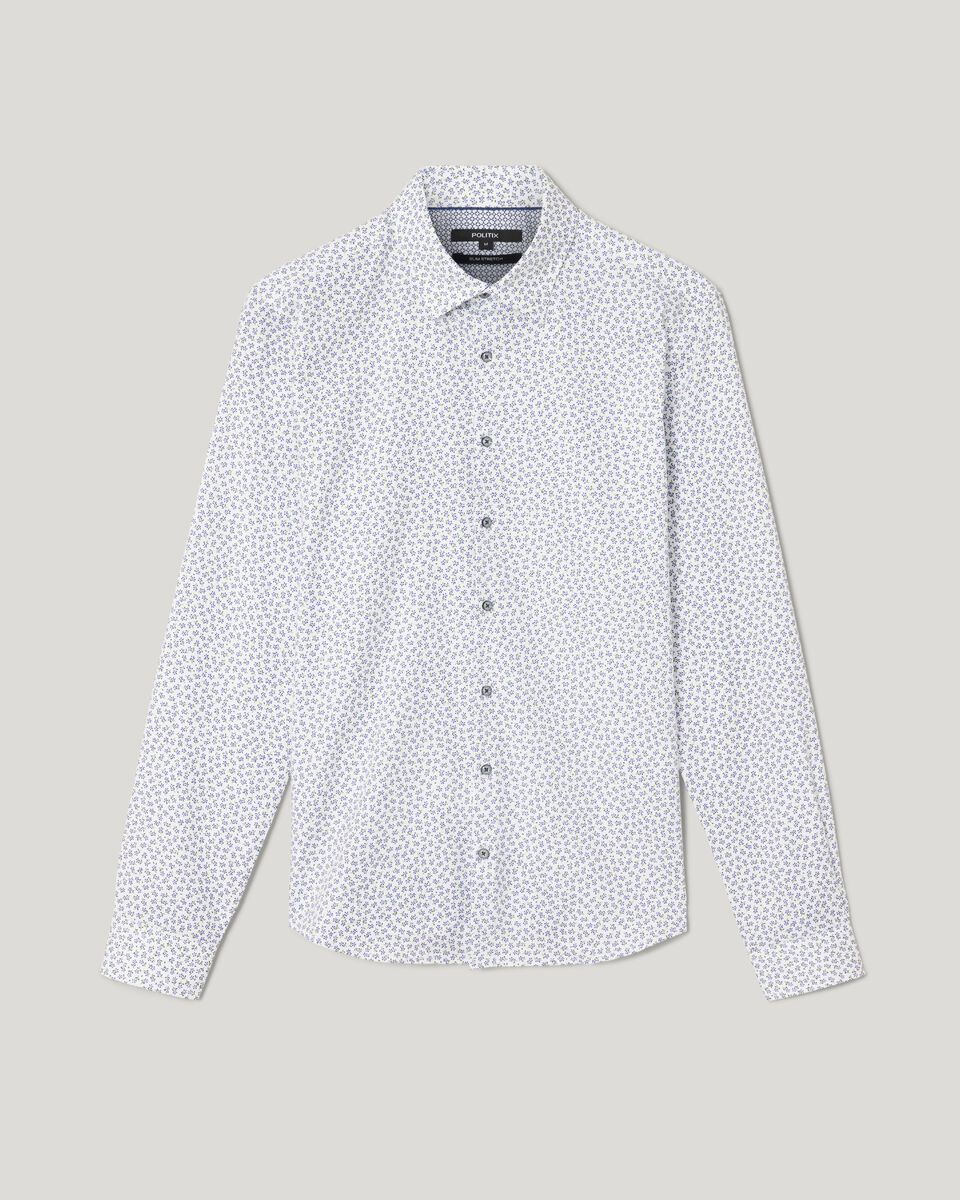 Slim Stretch Micro Floral Long Sleeve Shirt, Blue, hi-res